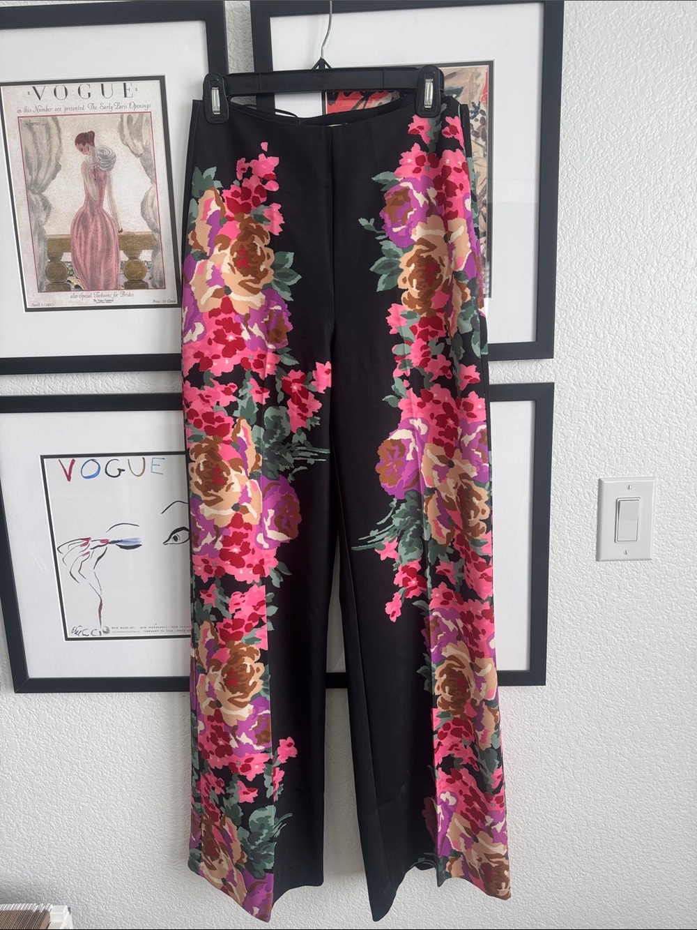 Tuckernuck Floral Wide-Leg Pants - Black with Pink & Purple Floral Print
